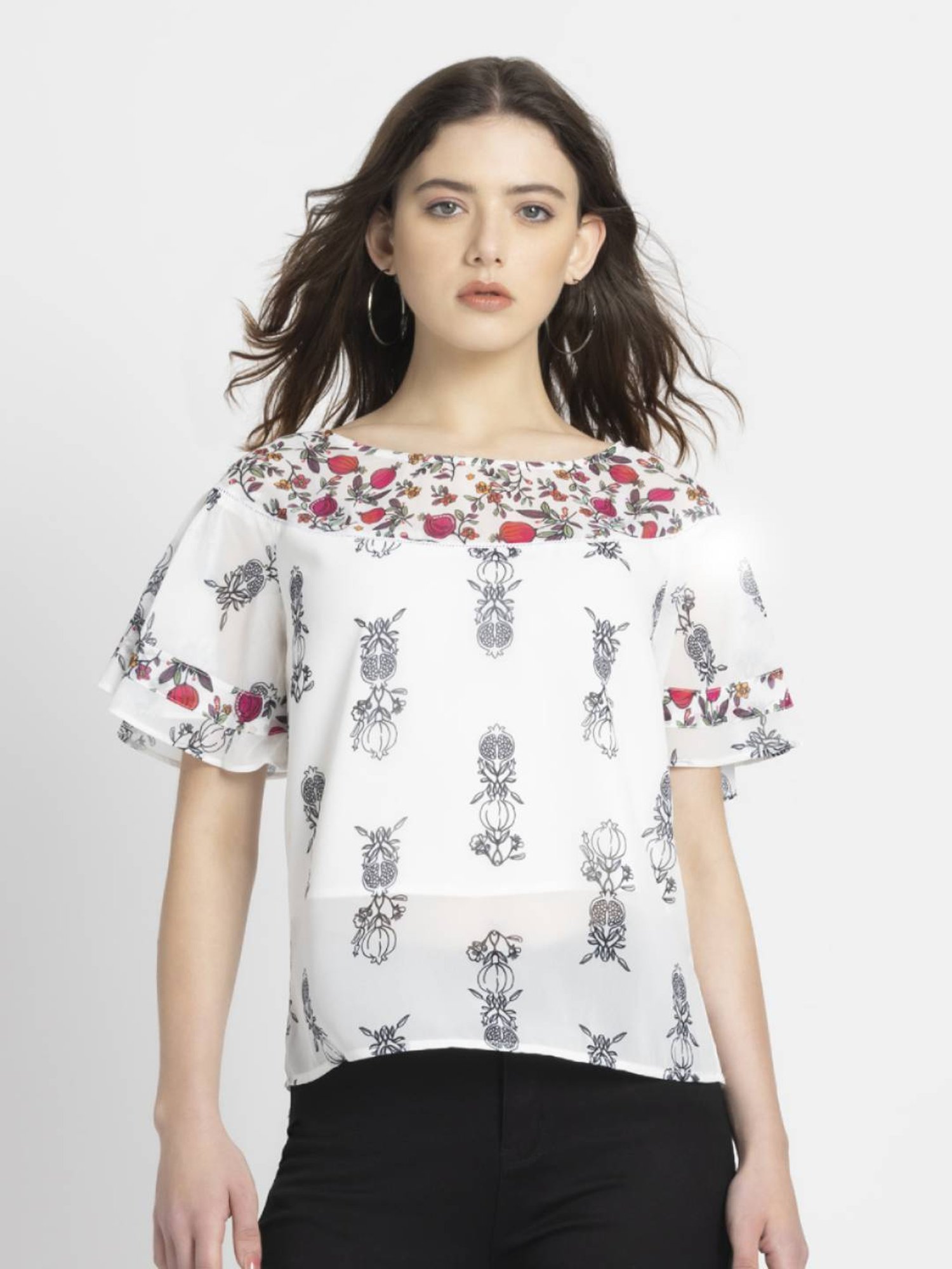 SHAYE White & Pink Printed Top