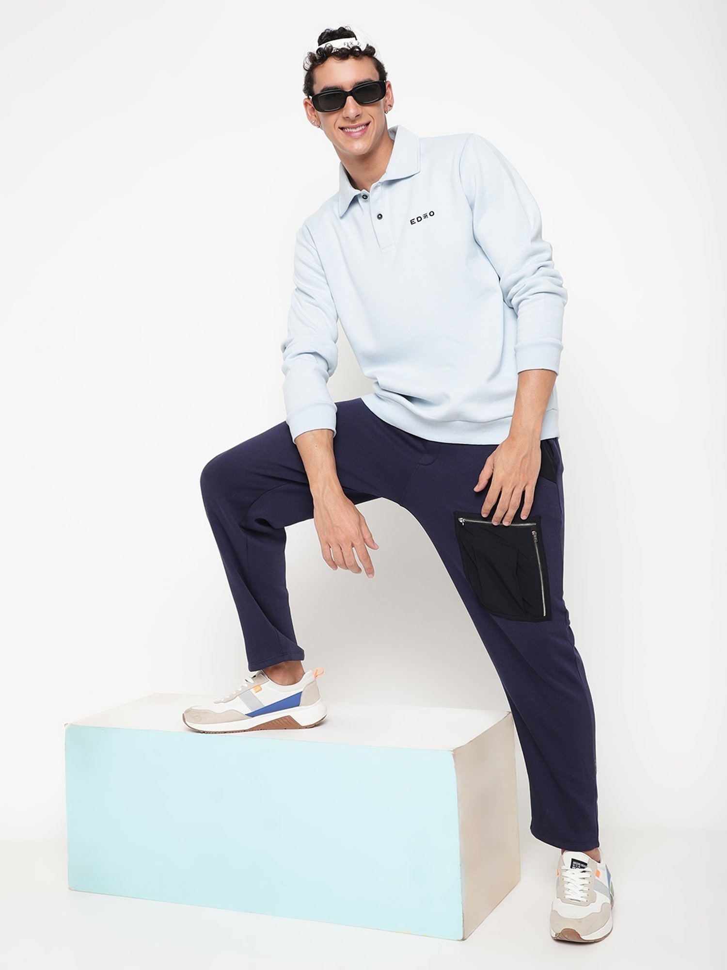 EDRIO Balled Blue Relaxed Fit Polo T-Shirt