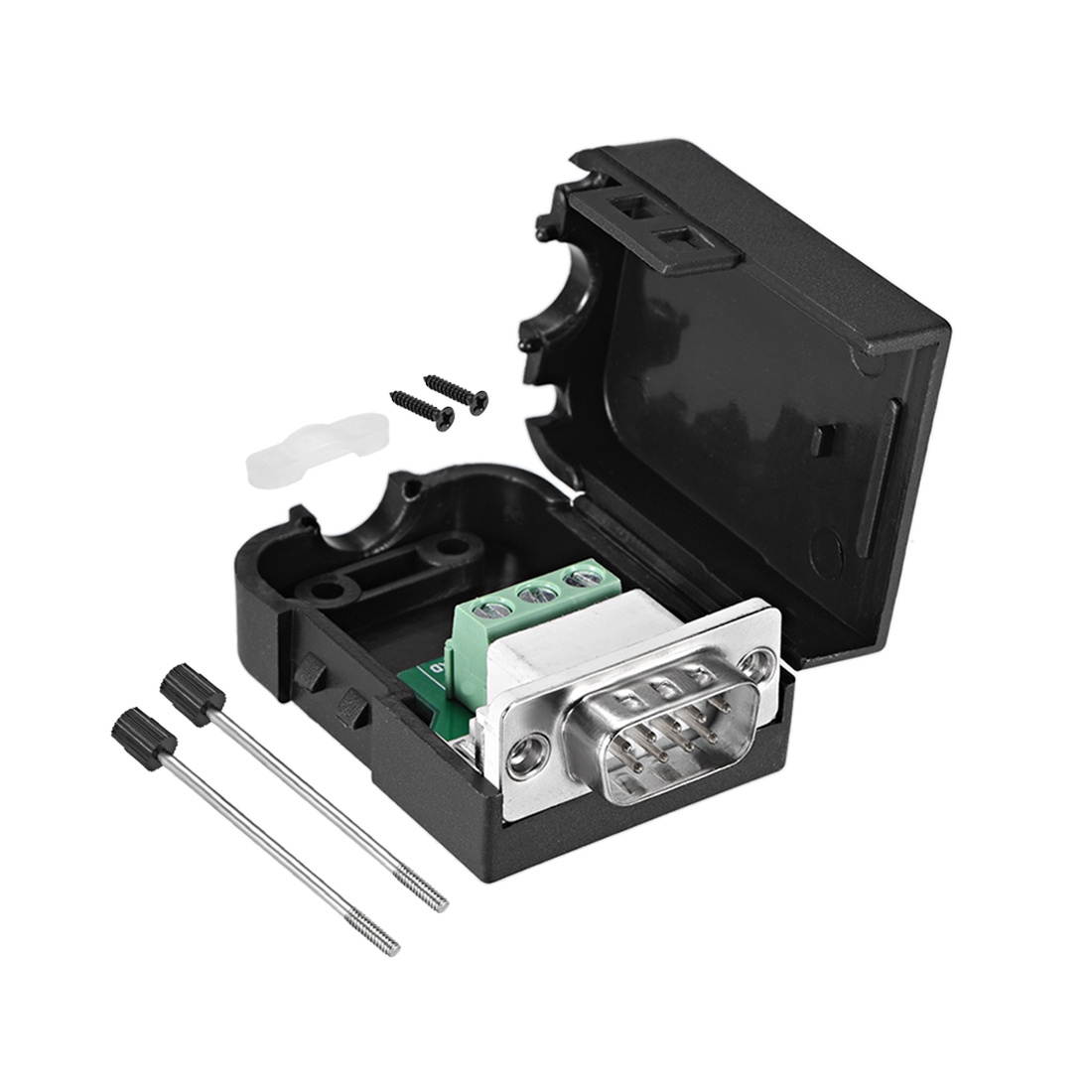 D-sub DB9 Breakout Board Connector with Case 9 Pin 2 Row Male Port Solderless Terminal Block Adapter with Thumb Screws