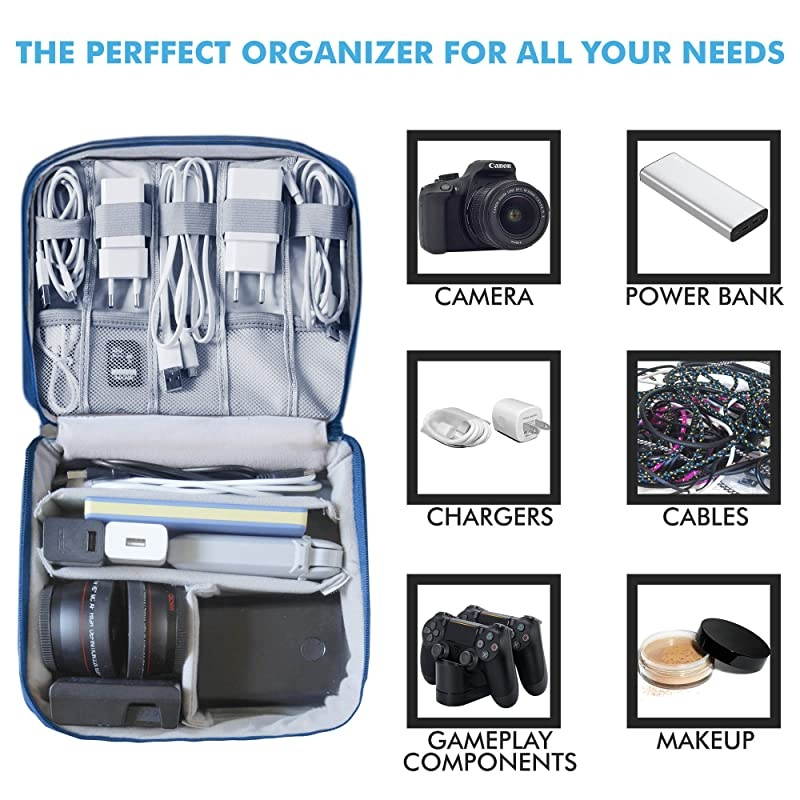 Management Electronic Organizer Travel Case Waterproof Carrying Bag Cable Universal Storage for Chargers Cases Gadget Accessories Portable Bags Organization Best Wire Cord Phone Blue