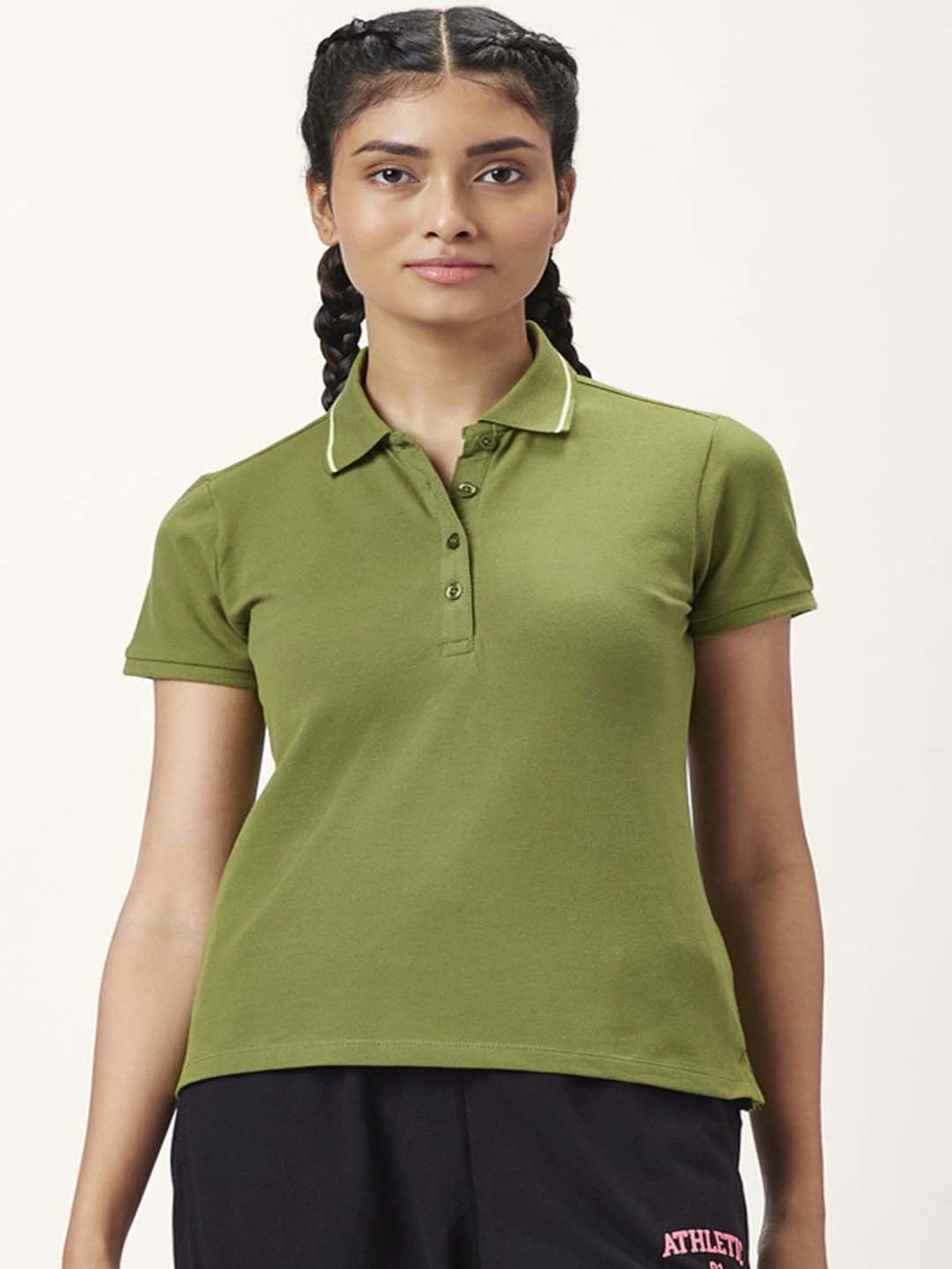 Ajile by Pantaloons Olive Green Cotton Sports T-Shirt