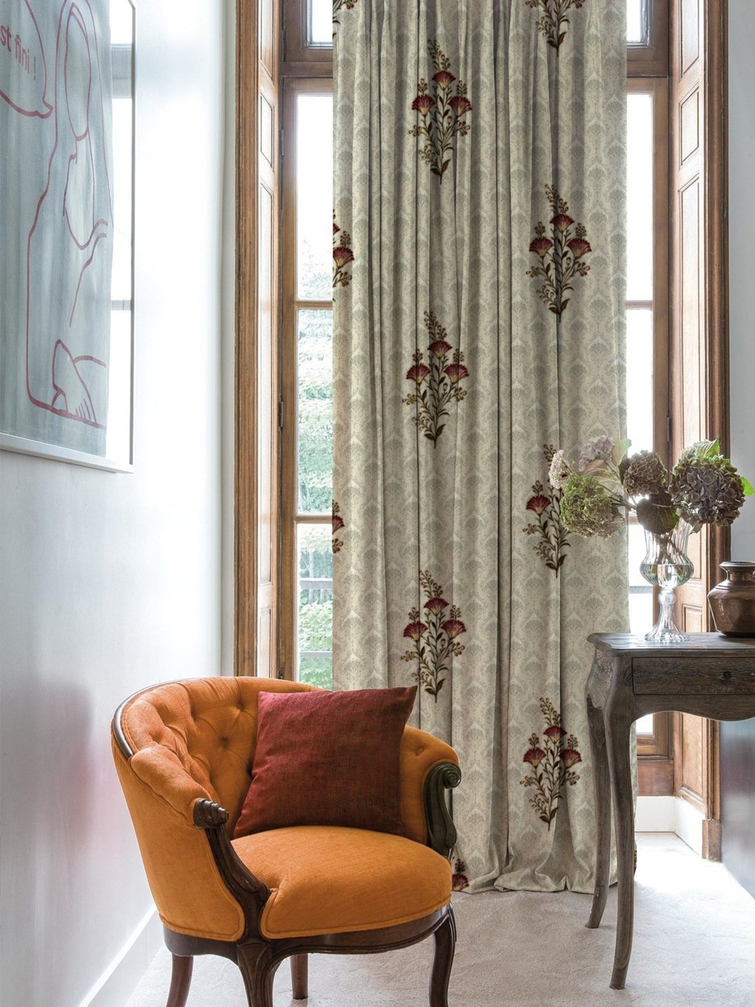 SPACES DRAPE STORY Elegent Grey & Brown Polyester 8 FT Door Curtain - Set of 2