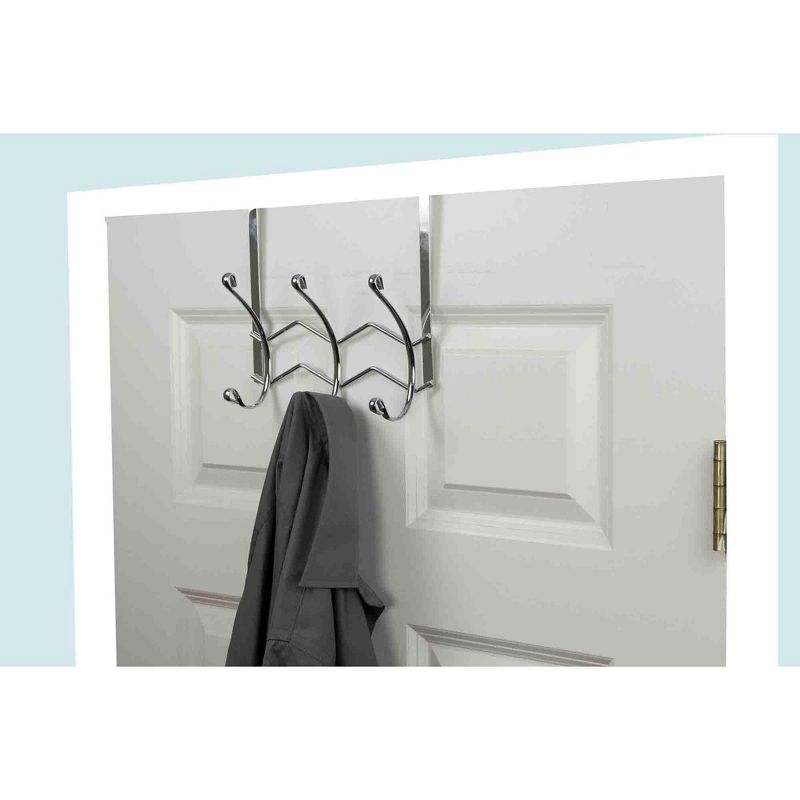 Home Basics Chevron 3 Dual Hook Over the Door Organizing Rack, Chrome