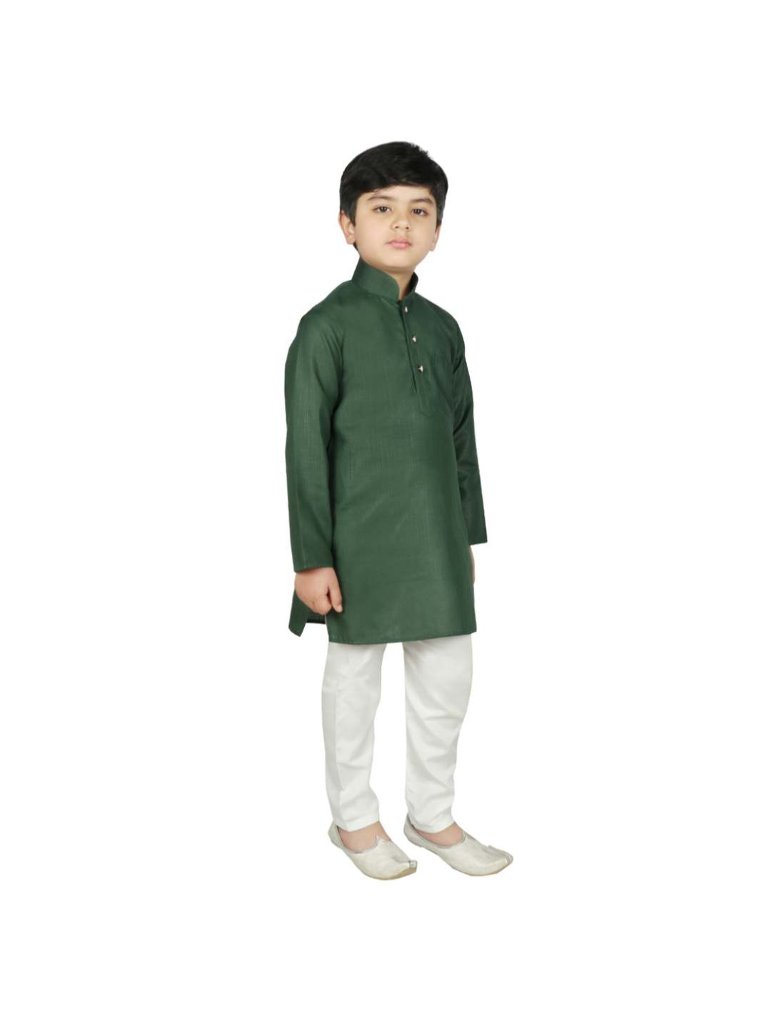 SG Yuvraj Kids Green & White Solid Kurta with Pyjama
