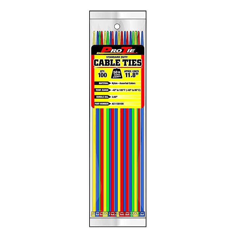 AC11SD100 118Inch Assorted Color Standard Duty Color Cable Tie Assorted Nylon 100Pack