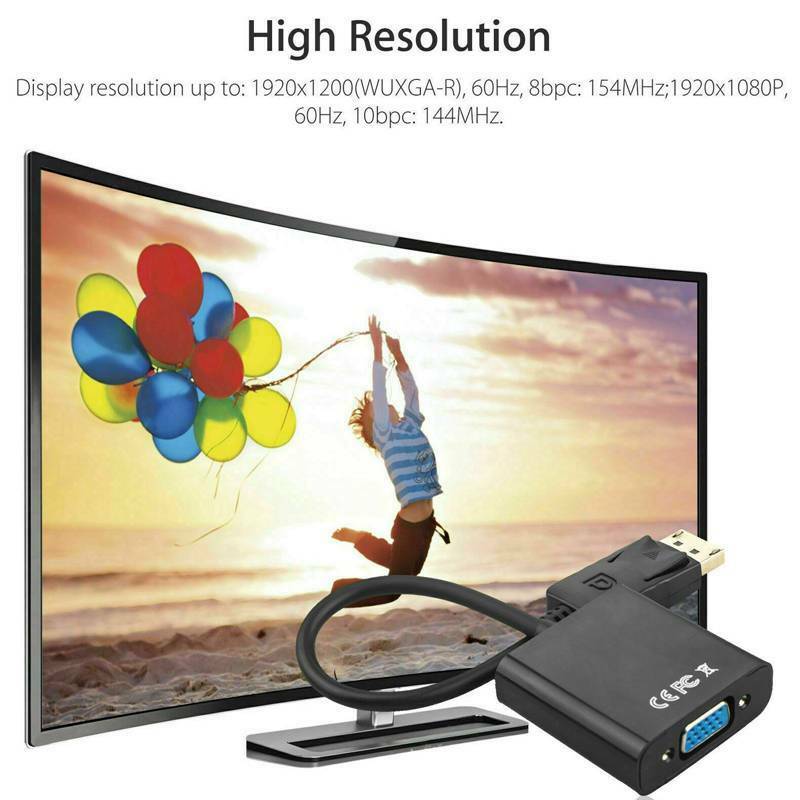 Display Port to VGA, DisplayPort DP Male To VGA Female Cable Adapter Converter Compatible with Computer, Desktop, Laptop, PC, Monitor, Projector, HDTV - Black