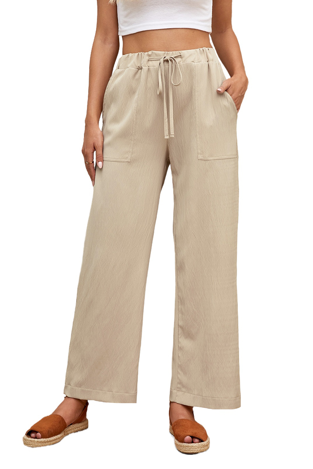 Karen Kane Cropped Wide Leg Linen Blend Striped Pants