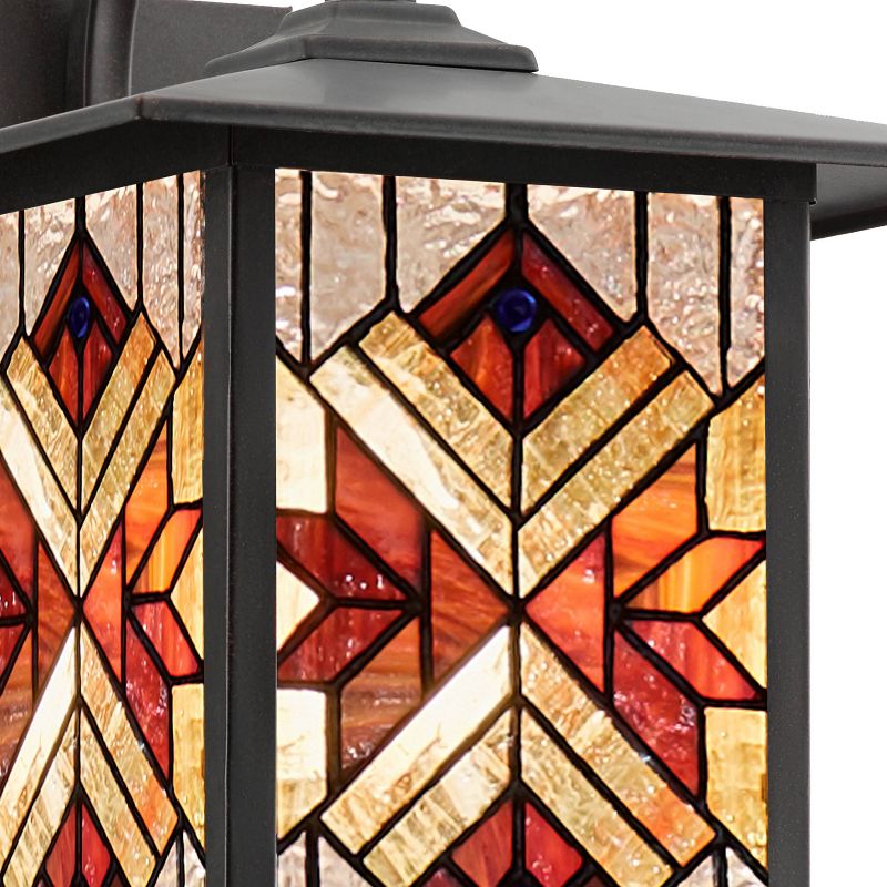 11.75" Stained Glass 1-Light Tiffany Style Bronze Outdoor Lantern Wall Sconce - River of Goods
