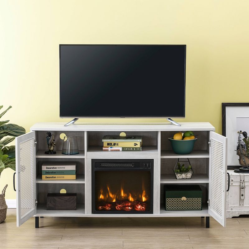 54" Transitional Electric Fireplace Saw Cut TV Stand for TVs up to 60" Off White - Home Essentials