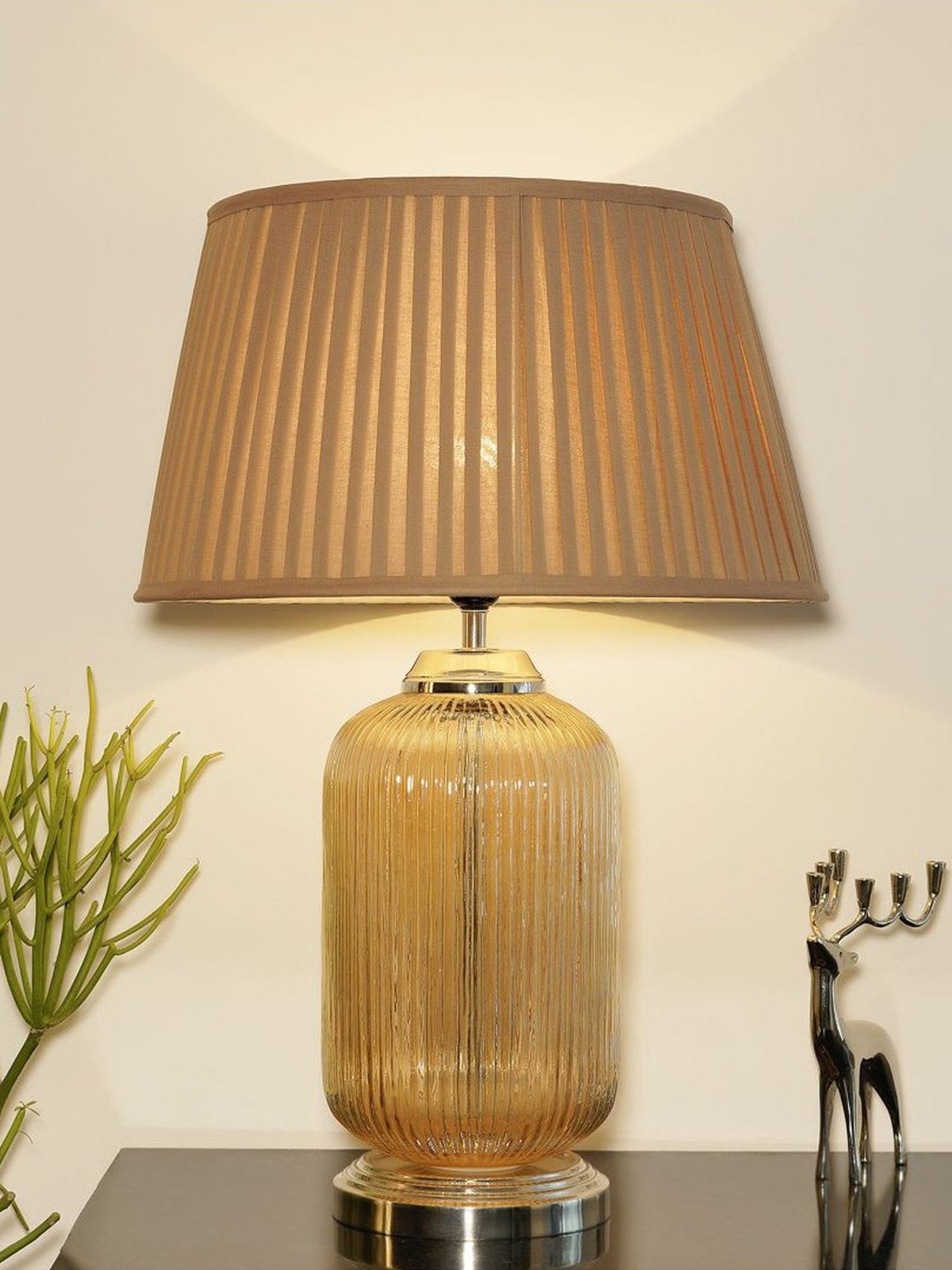 Kapoor Lamp Shades Amber & White Glass Maloto Luster Finish Shade Table Lamp