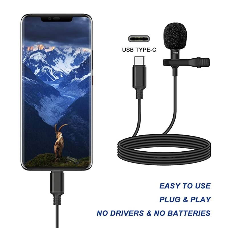 Professional for USB C Lavalier Lapel Omnidirectional Condenser Mic for Pixel for LG for Galaxy Phone Clipon Mic for Youtube Vlog Recording Interview for Android TypeC Device 66ft
