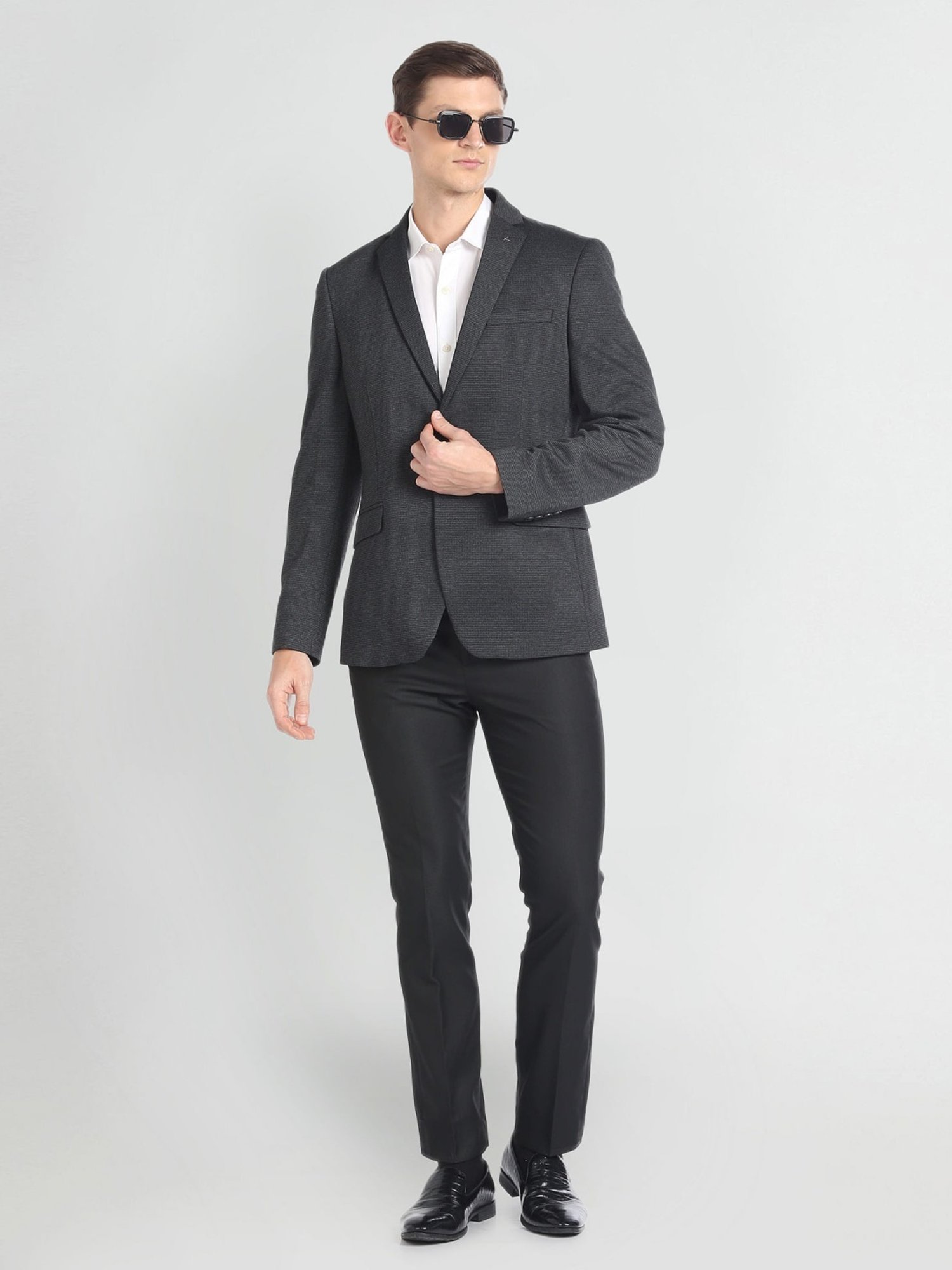 Arrow Charcoal Regular Fit Self Pattern Blazer