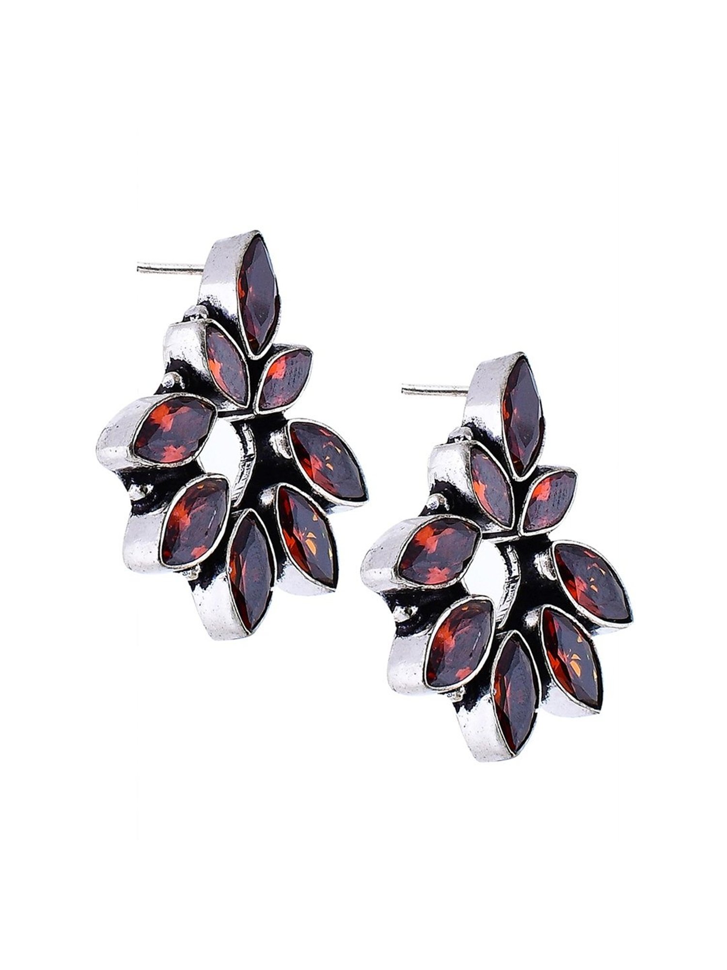 Imli Street Orange Silver Tone Stone-Studded Handcrafted Stud Earrings