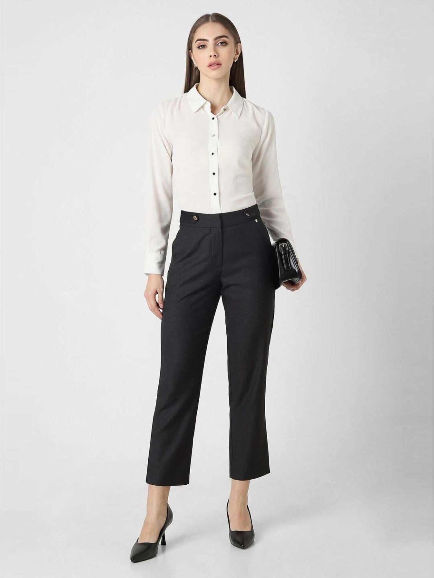 Fablestreet Brown & Black Cotton Checks Regular Fit Mid Rise Trousers