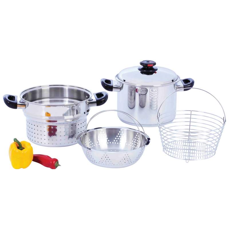 Chef's Secret 8qt T304 Stainless Steel Stockpot/Spaghetti Cooker with Deep Fry Basket & Steamer Inserts
