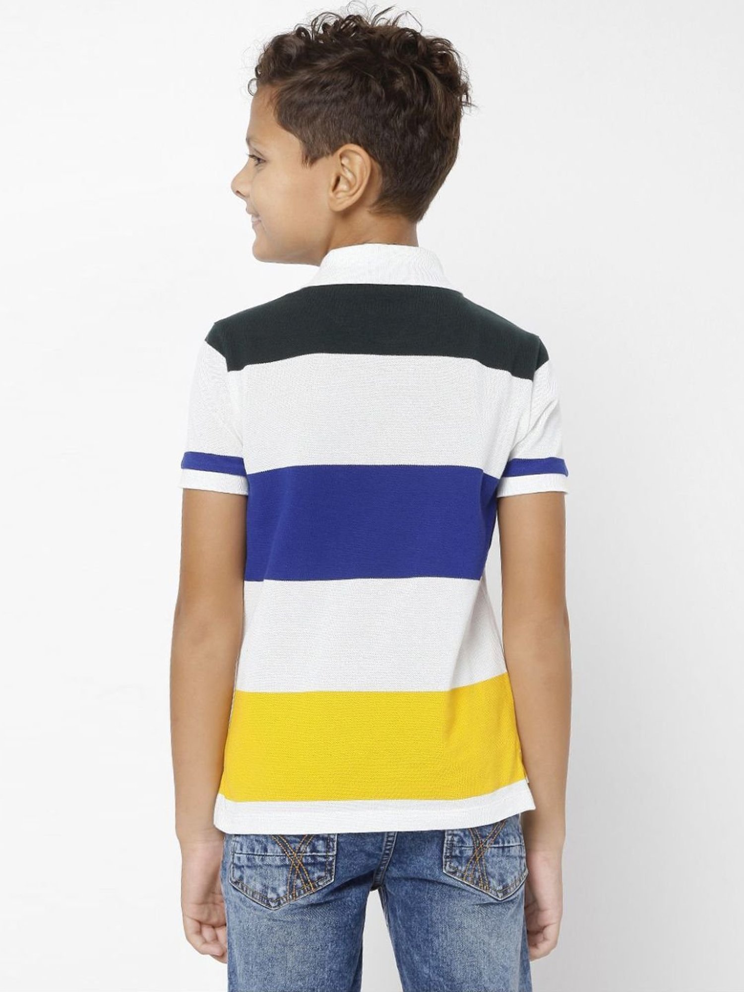 Gas Boys Blue & White Cotton Color Block Polo T-Shirt