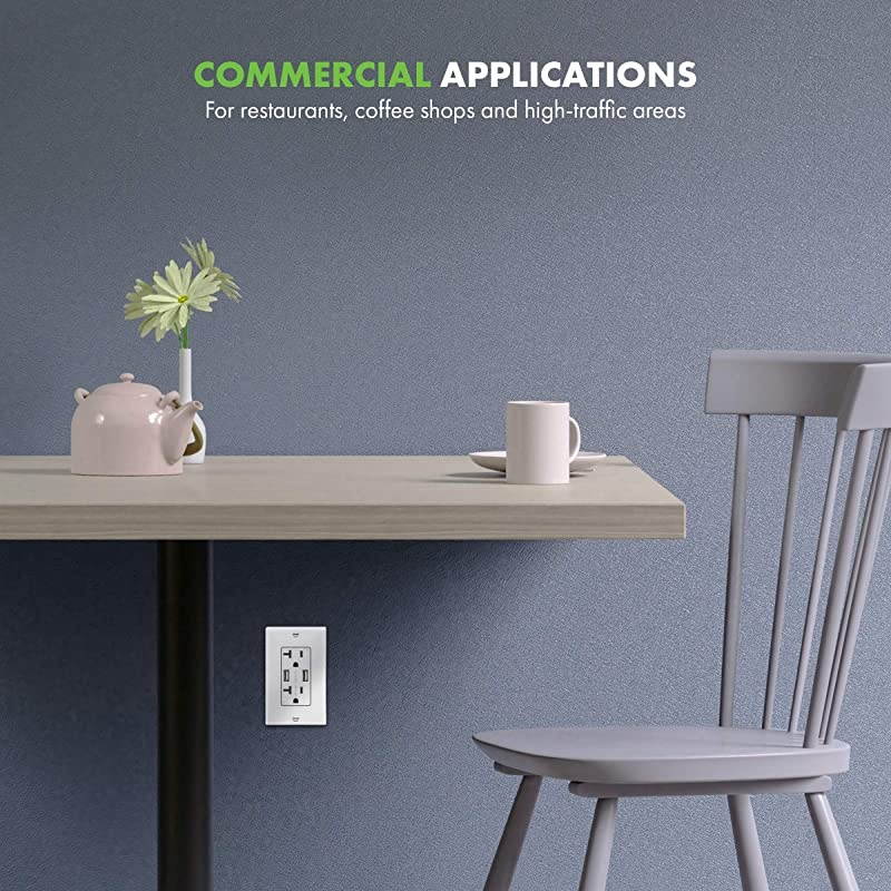 4.8A High Speed USB Outlet Wall Charger, 24W, 20A TR Receptacle Compatible with iPhone XS/MAX/XR/X/8/7/6, iPad, also LG, HTC, Samsung Galaxy S9/S8/S7/S6 and more, TU22048A-W, White