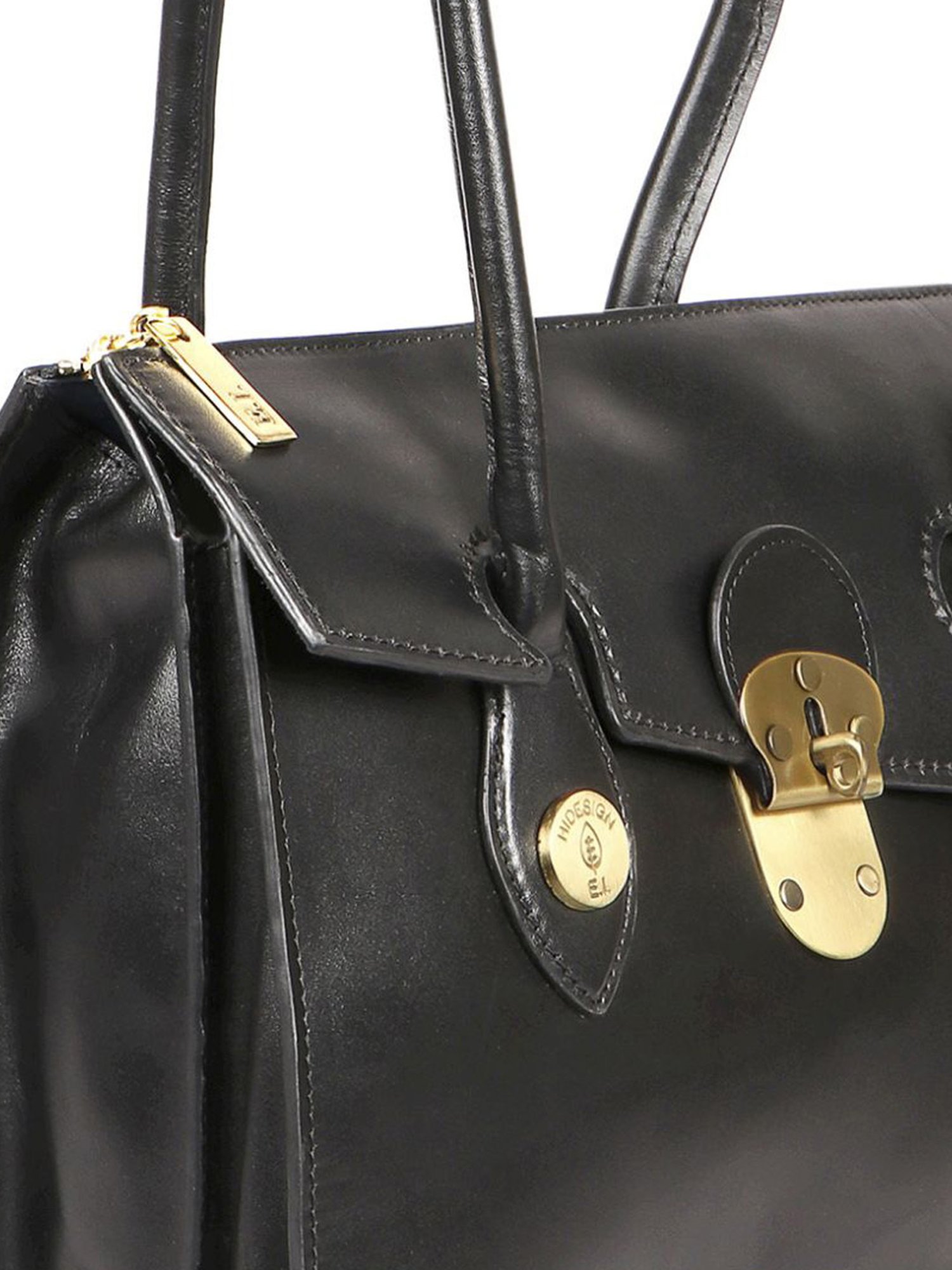 Hidesign EI Growth 03 Black Leather Solid Shoulder Handbag