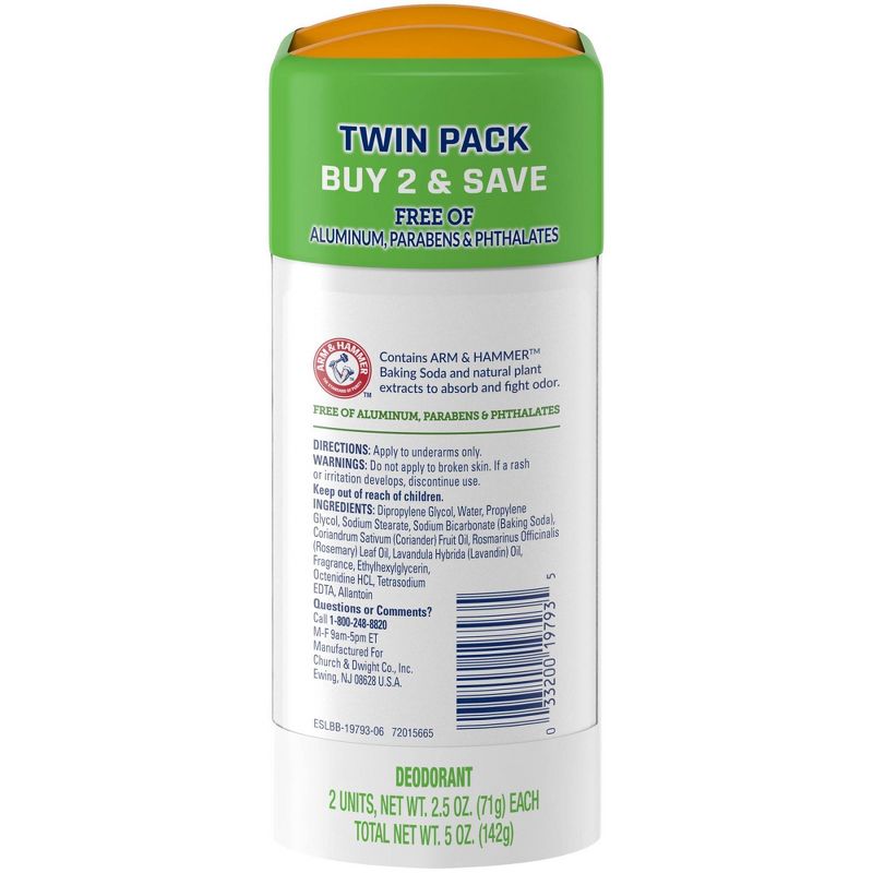 Arm & Hammer Essentials Solid Deodorant Fresh Wide Stick Twin Pack - 2.5oz/2pk