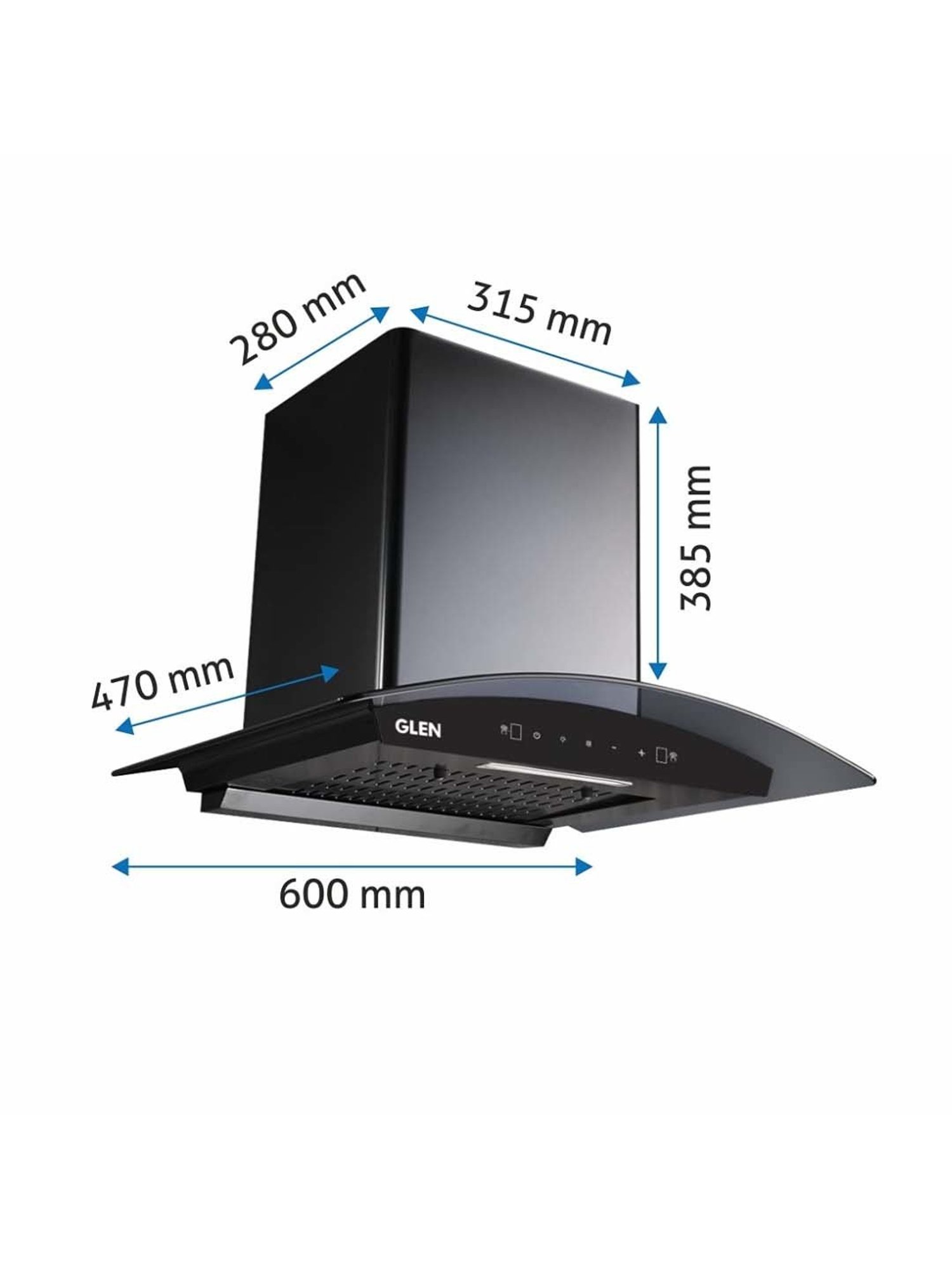 Glen CH6060BLAC60 1200CMH 60cm Wall Mounted Chimney (Black)