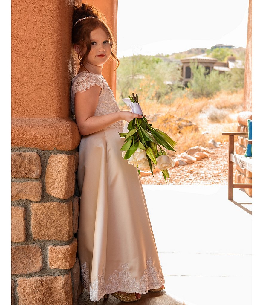 Us Angels Big Girls 6-14 Cap-Sleeve Lace Beaded Mesh Communion Dress