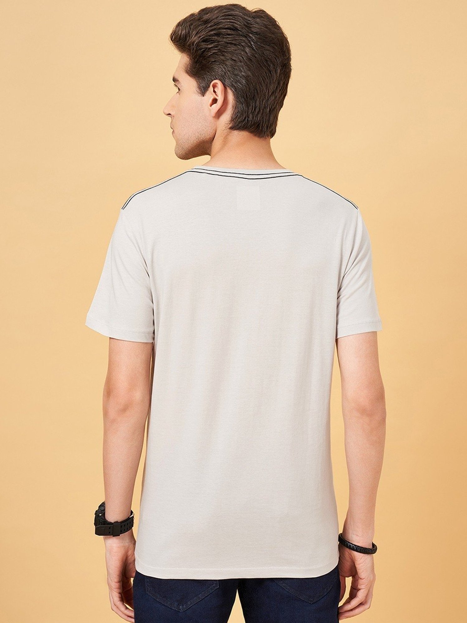 Sf Jeans By Pantaloons Steel Grey Slim Fit Printed T-Shirt