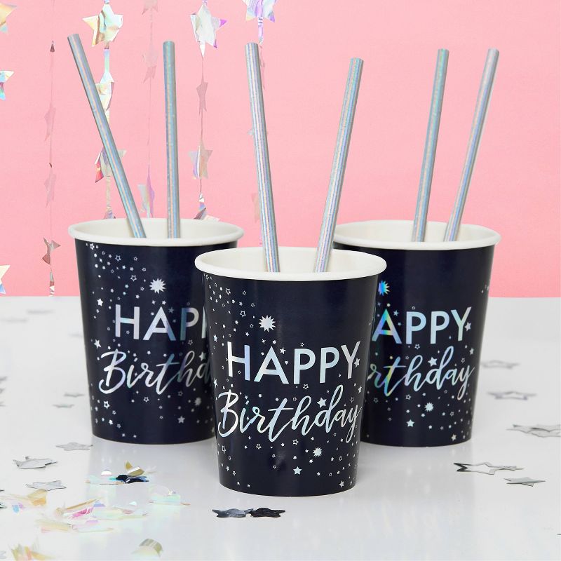 "Happy Birthday" Iridescent Foiled Paper Cups