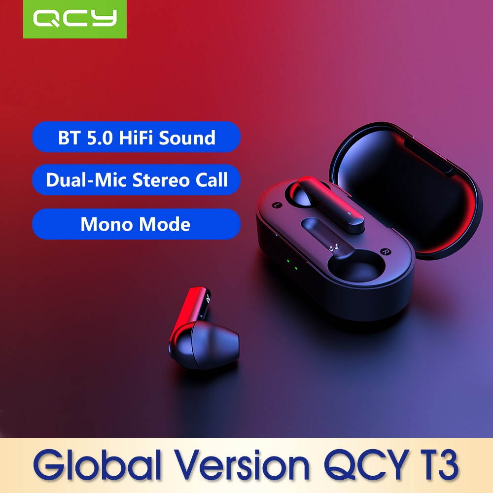 Global Version Xiaomi QCY T3 BT Wireless TWS Earbuds BT 5.0 Touch Control True Wireless Earphones with Dual Mic Stereo Call Sports Headphones 3D Stereo Headset