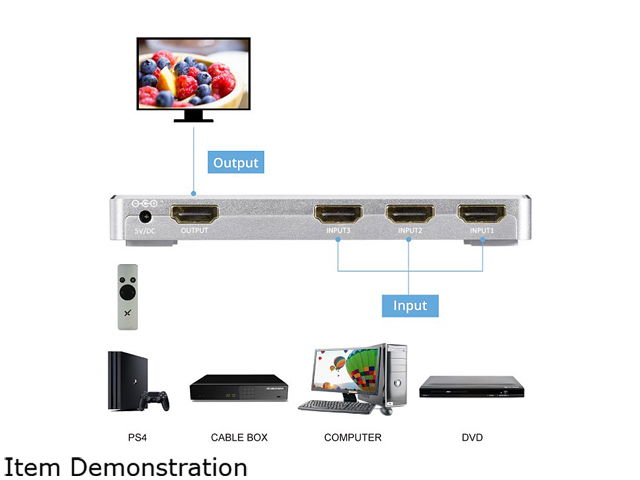 XtremPro 64301KA 3x1 HDMI Aluminum 4K2K 3D /60Hz 3 In 1 Out Switch w/IR Wireless Remote control, AC Power Adapter 100 ~ 240V, Supports HDCP, LPCM, DTS, 3D All Format - Silver