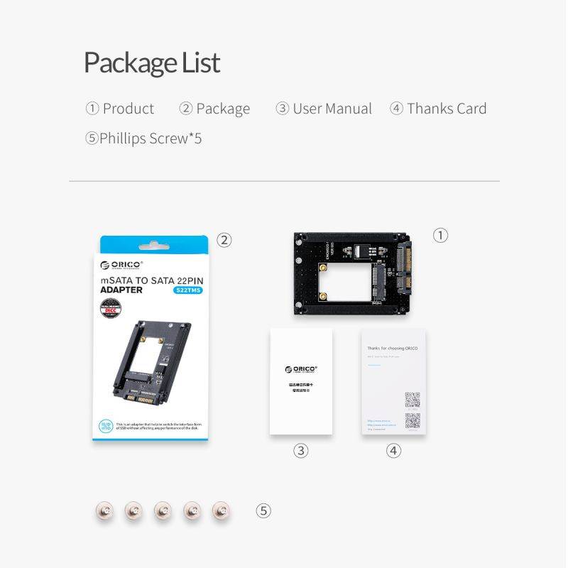 ORICO mSATA to 2.5 Inch SATA 22PIN Adapter SSD Adapter Card Full Height Size Supported mSATA to SATA3 SSD For 25X30 mSATA SSD