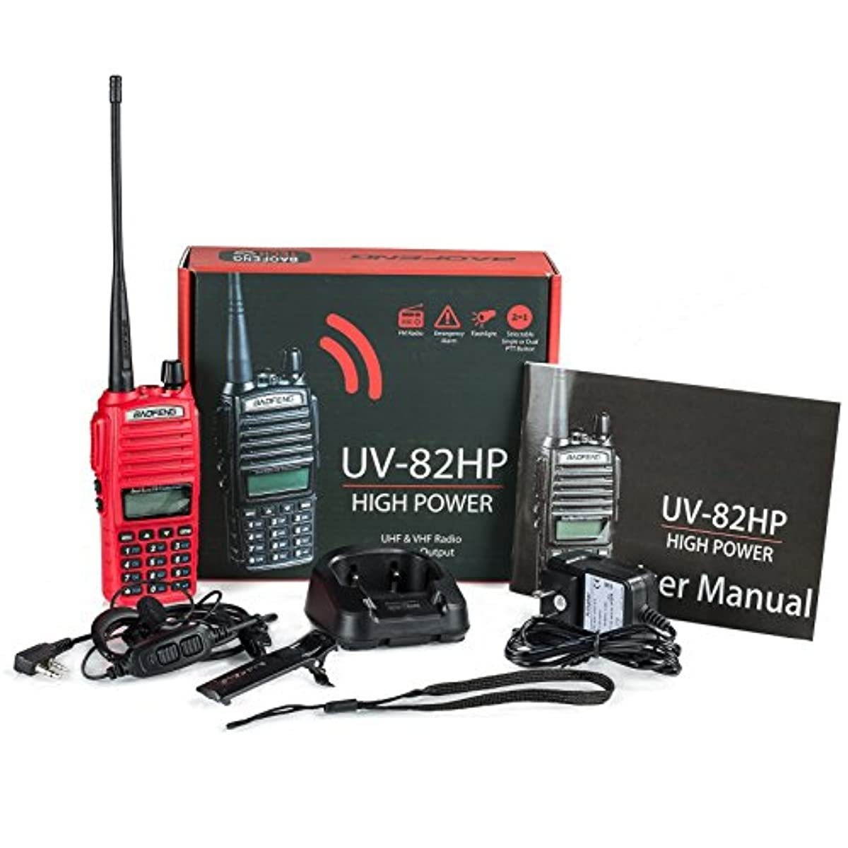 BaoFeng UV-82HP (RED) High Power Dual Band Radio: 136-174mhz (VHF) 400-520mhz (UHF) Amateur (Ham) Portable Two-Way