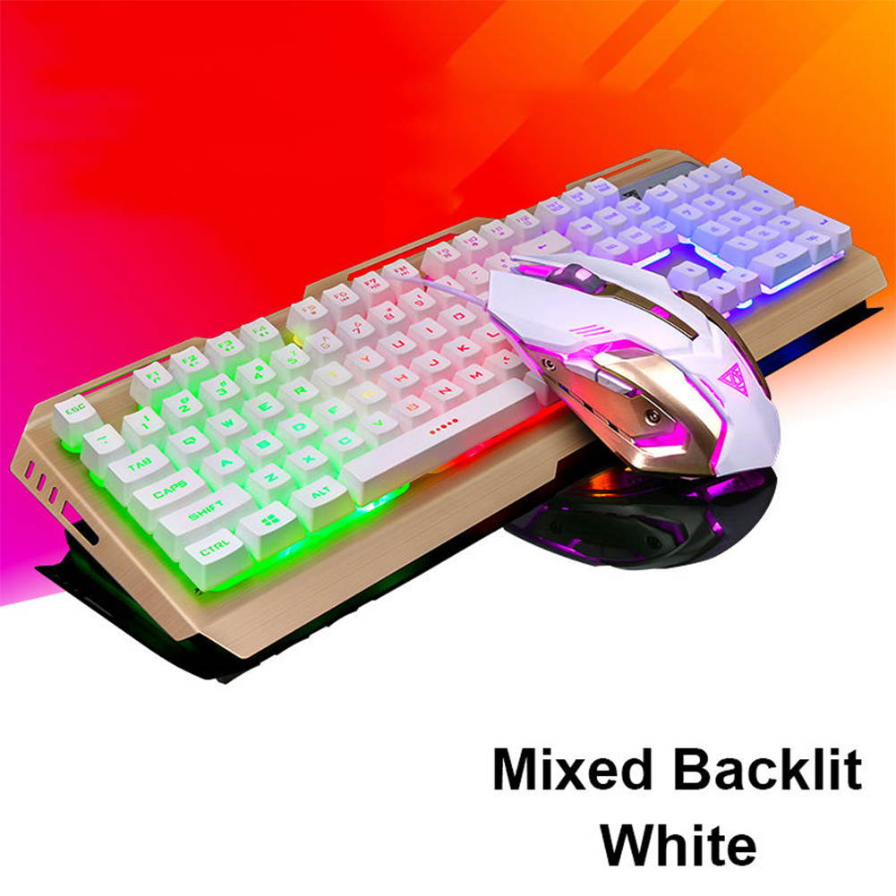 UrChoiceLtd&reg; V1 Gaming Keyboard & Mouse Combo Wired Rainbow LED Backlit Multimedia Ergonomic Usb Gaming Keyboard Metal Waterproof + 3200DPI 6 Buttons Backlit Optical Usb Gaming Mouse + Mouse Pad Sets