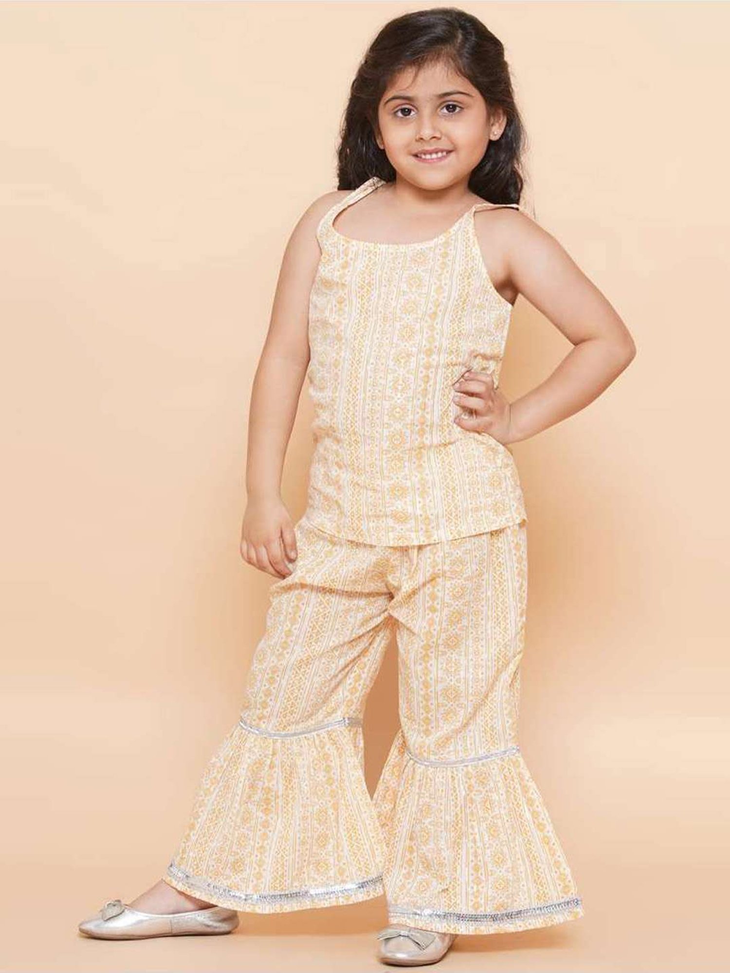 AJ Dezines Kids Yellow & White Cotton Printed Kurta Set