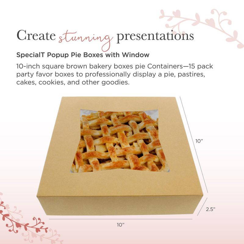 SpecialT Popup Pie Boxes with Window 10&rdquo; Brown Bakery Boxes Pie Containers 15pk