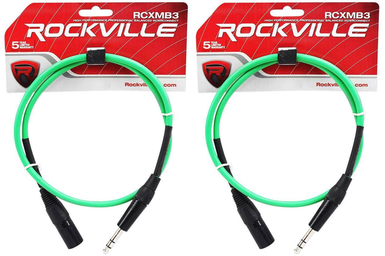 4 rockville rcxmb3g green 3' male rean xlr to 1/4'' trs balanced cables