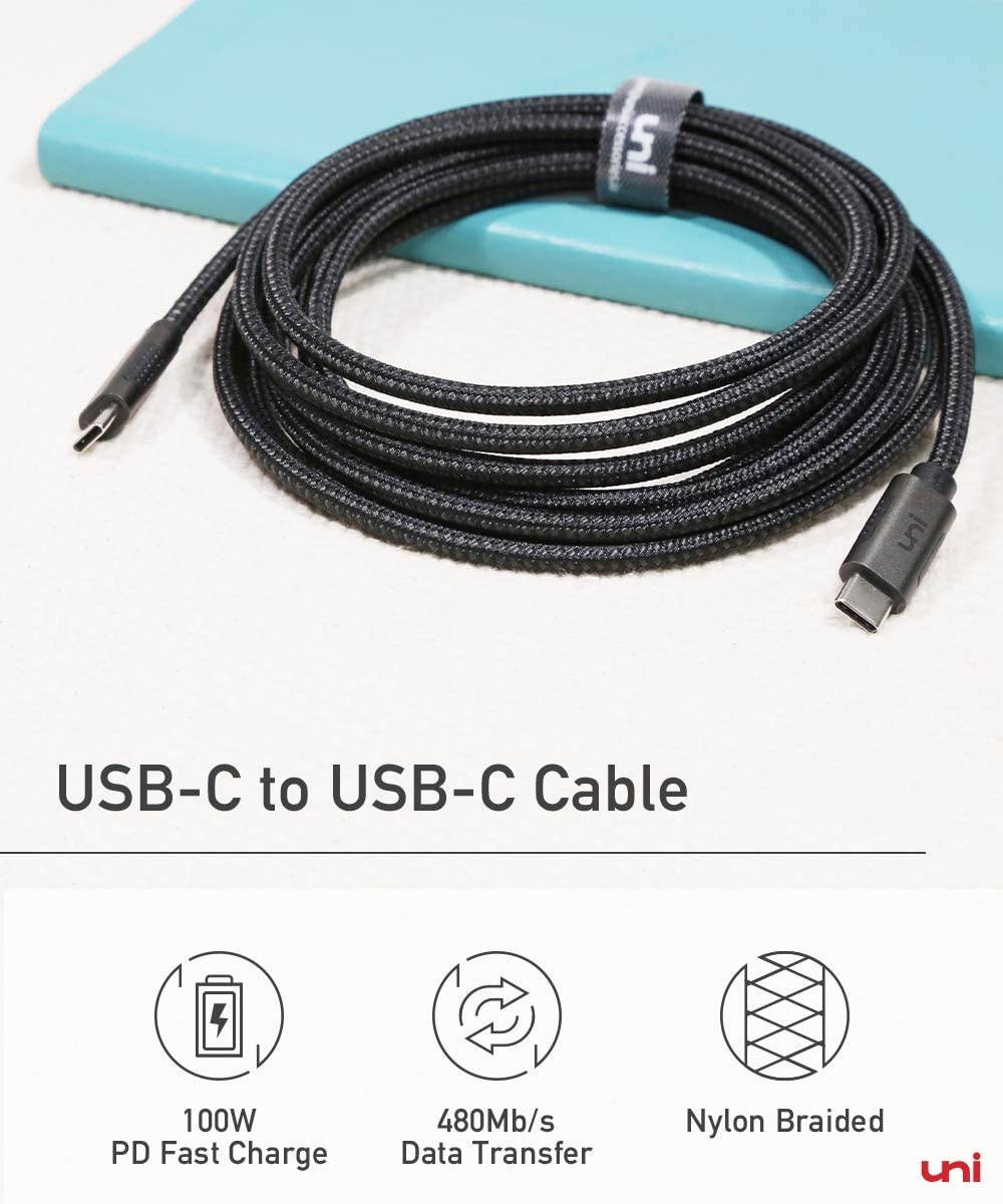 USB C to USB C Cable 100W 10ft uni Long USB Type C 5A Fast Charging Nylon Braided Cord Compatible with MacBook Pro 2020/2019/2018 iPad Pro 2020 Dell XPS 15/13 and More