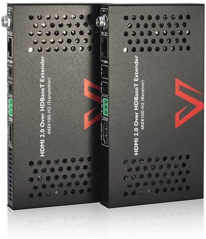 AV Access Professional HDBaseT 4k@60Hz HDMI 2.0 Extender Up to 100M, 18Gbps Zero Latency Over Cat 5e/6a/7, HDR10 & 3D, Auto EDID Management, HDCP 2.2, One-Way PoE, Bi-Directional IR + RS232 + CEC