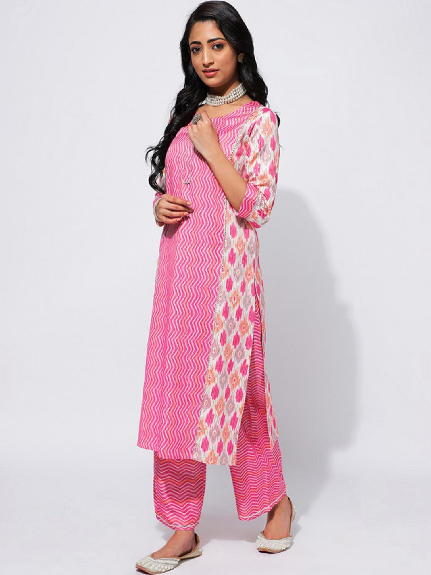 Skylee Pink Printed Kurta Pant Set With Dupatta