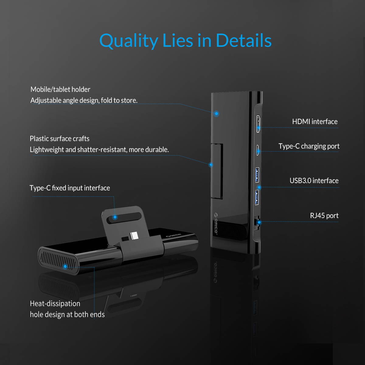 ORICO USB-C HUB Type C HUB To USB 3.0 Type C HDMI RJ45 RJ45 4K Video USB 3.1 HUB With Stand For Huawei 10 P20 Samsung Galaxy S9