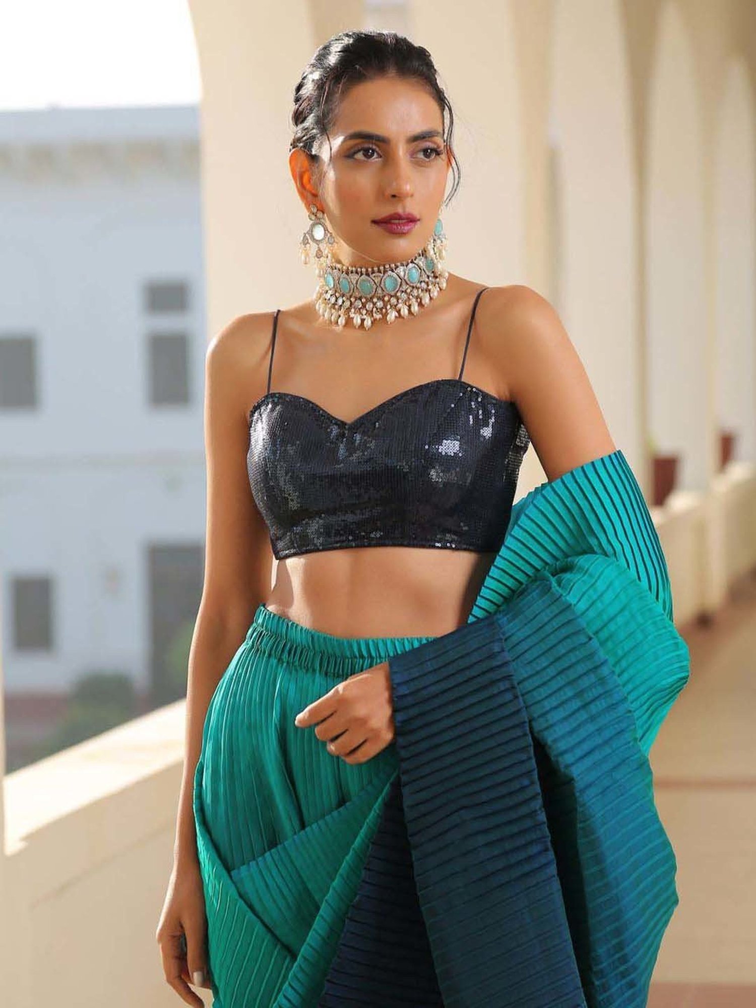 Swtantra Navy Embellished Readymade Blouse