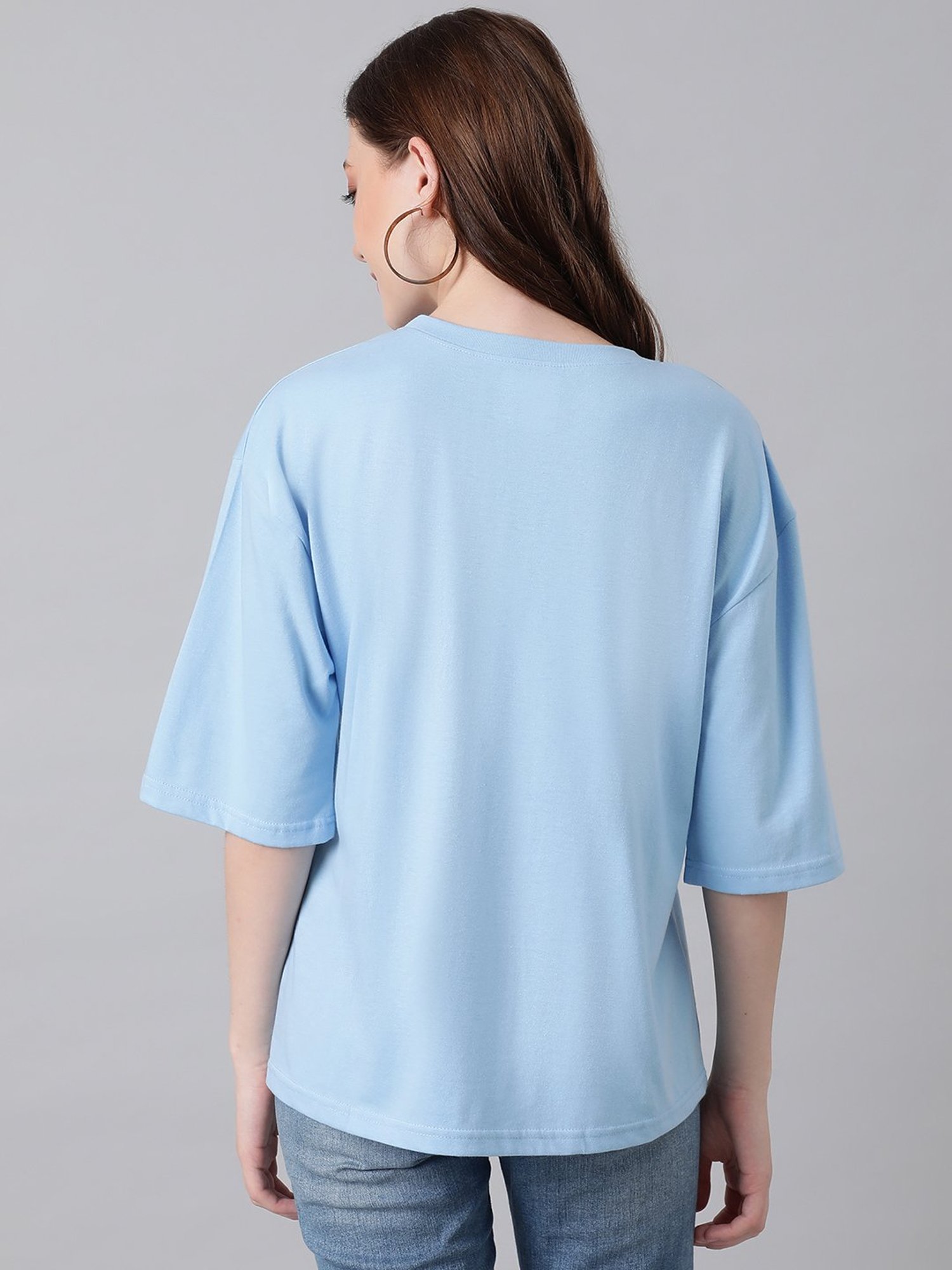 Kotty Light Blue Printed Oversized T-Shirt