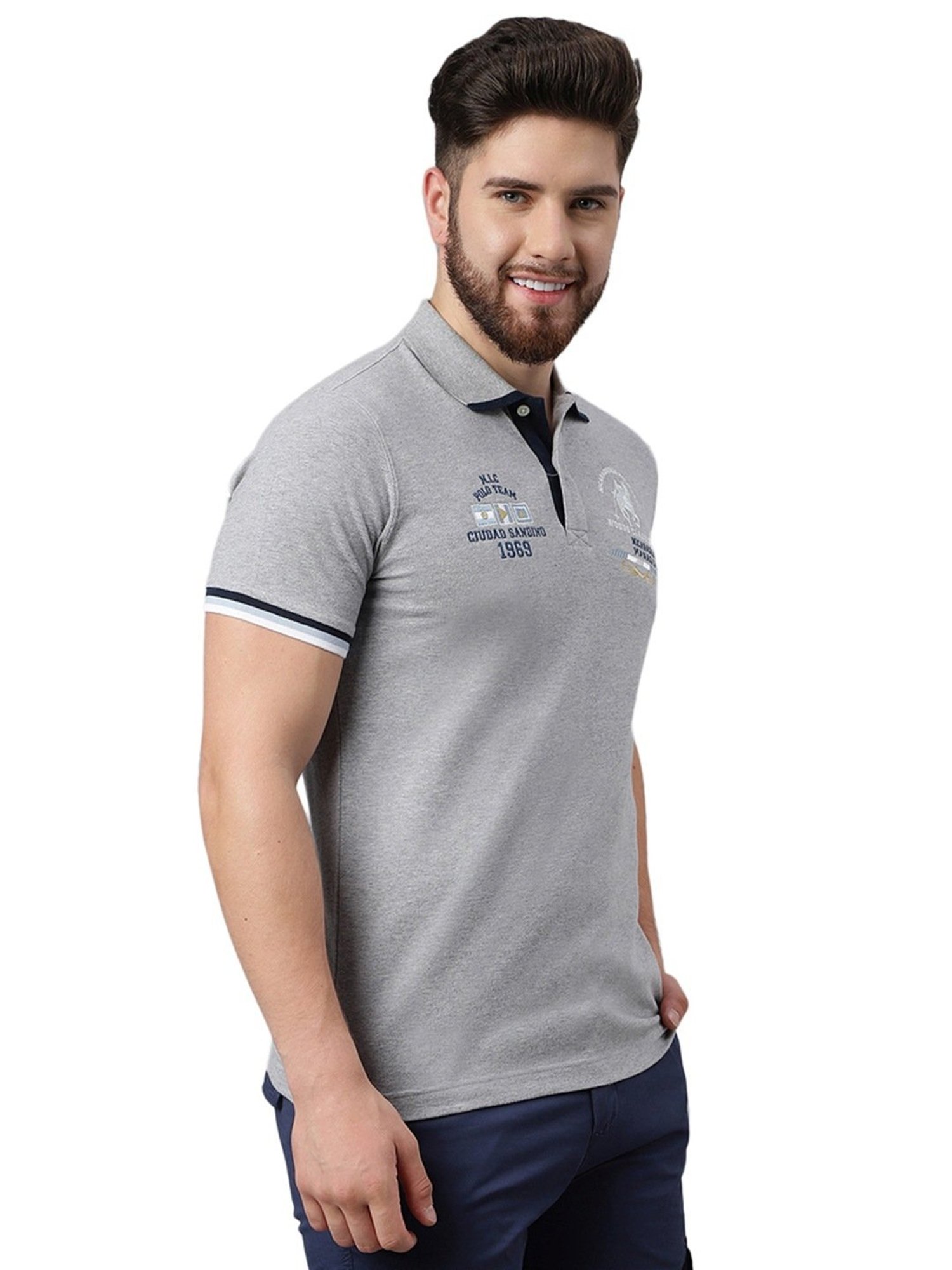 Woodland Mid Grey Cotton Regular Fit Polo T-Shirt