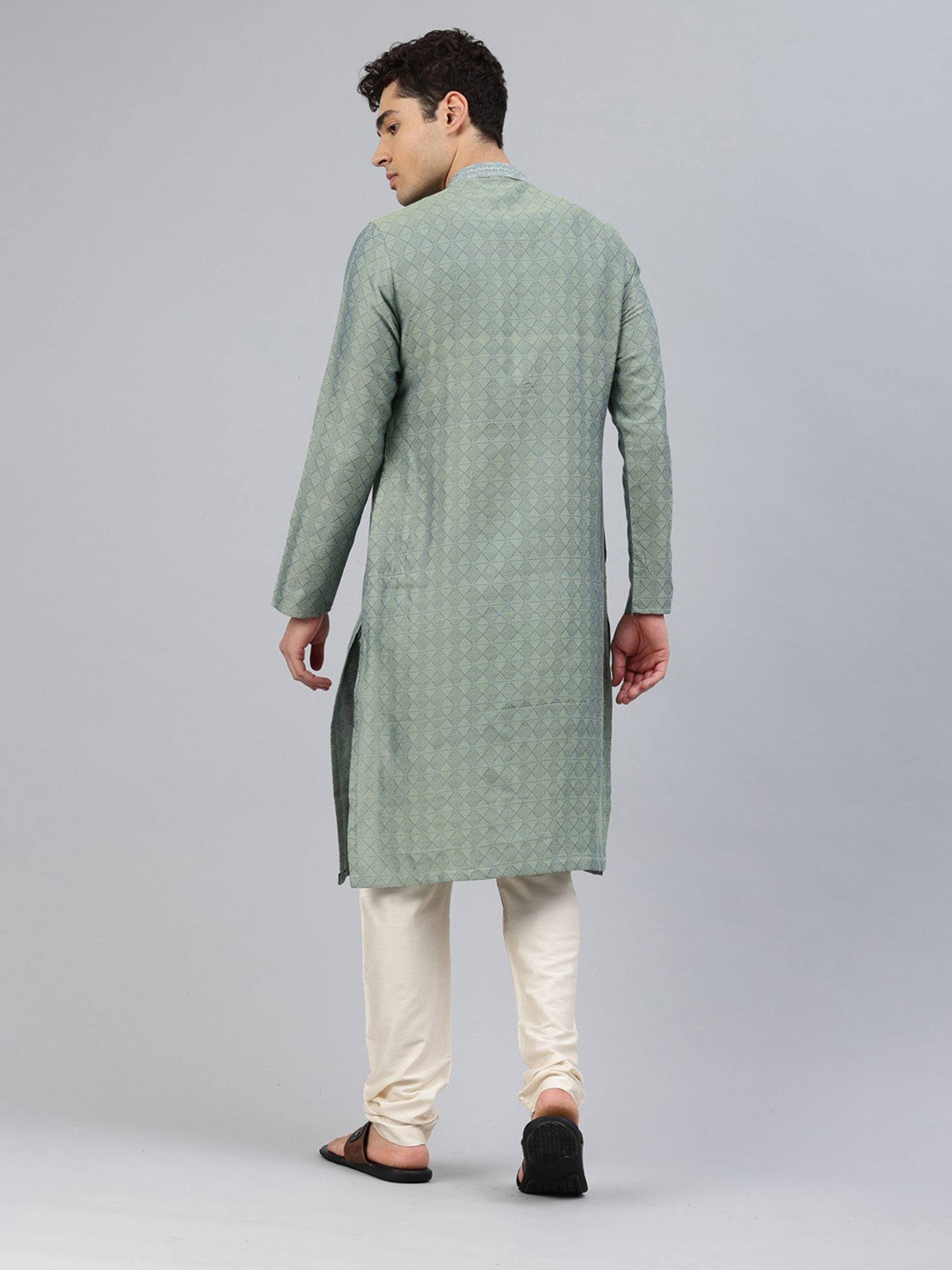 Manthan Green & Cream Regular Fit Self Design Kurta & Pyjamas Set