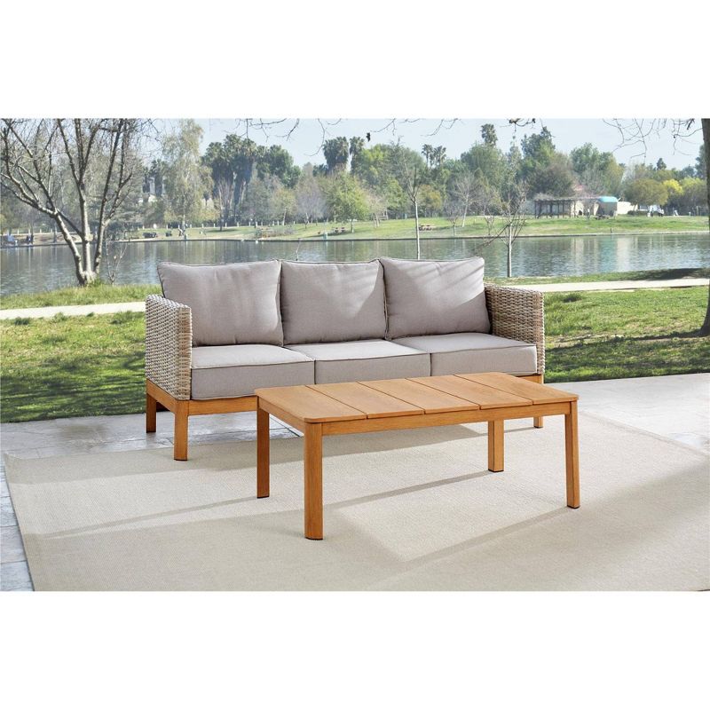 2pc Deep Seating Wicker Patio Sofa and Coffee Table Tan/Gray - Room & Joy