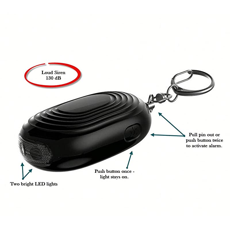 Safe Personal Safety Keychain Alarm Loud 130 dB Self Defense Security Siren Panic Button Pull Pin Bright LED Light Includes Mini Screwdriver Batteries For Women Elderly Men Children