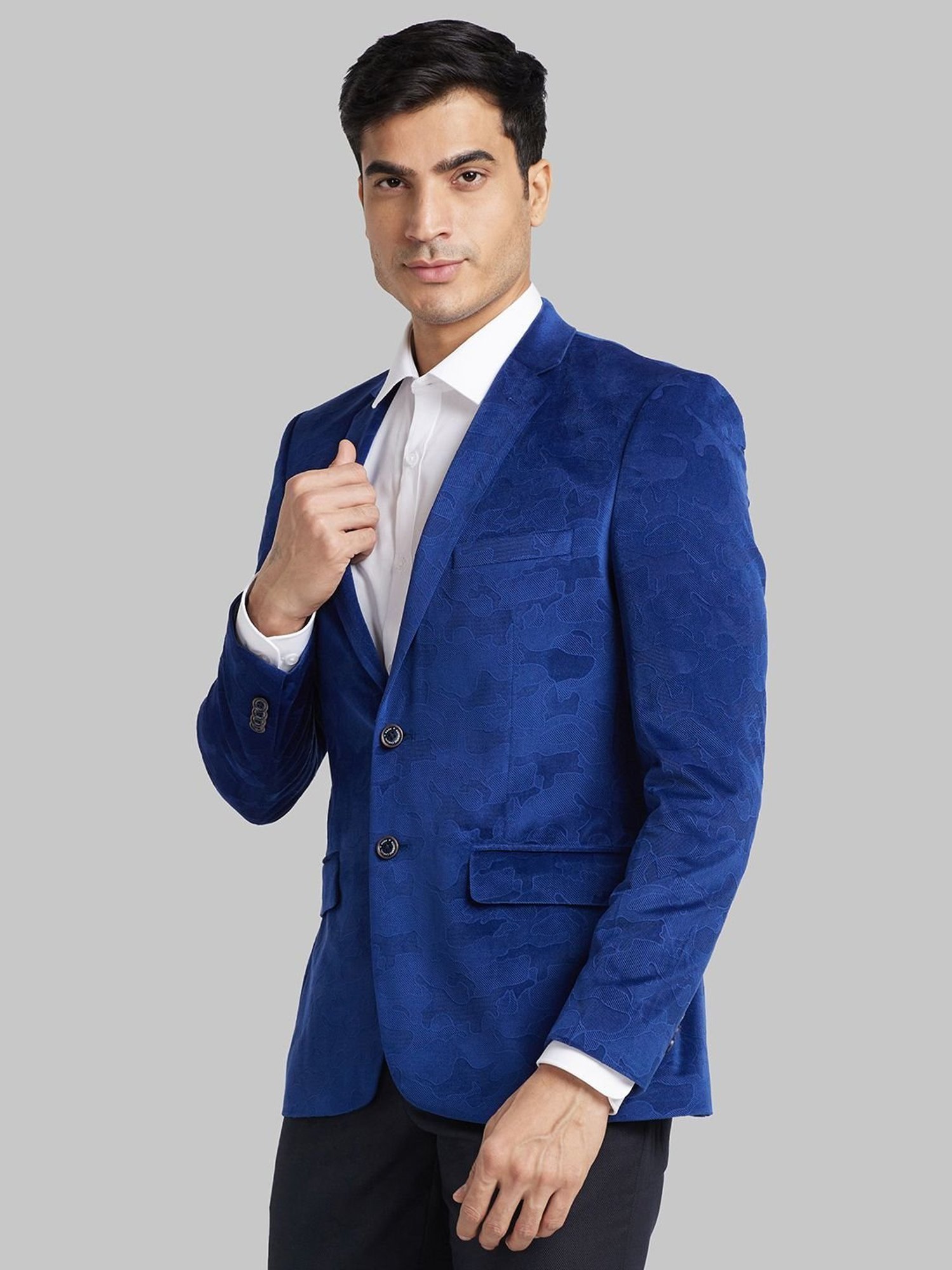 Parx Blue Regular Fit Self Pattern Blazer