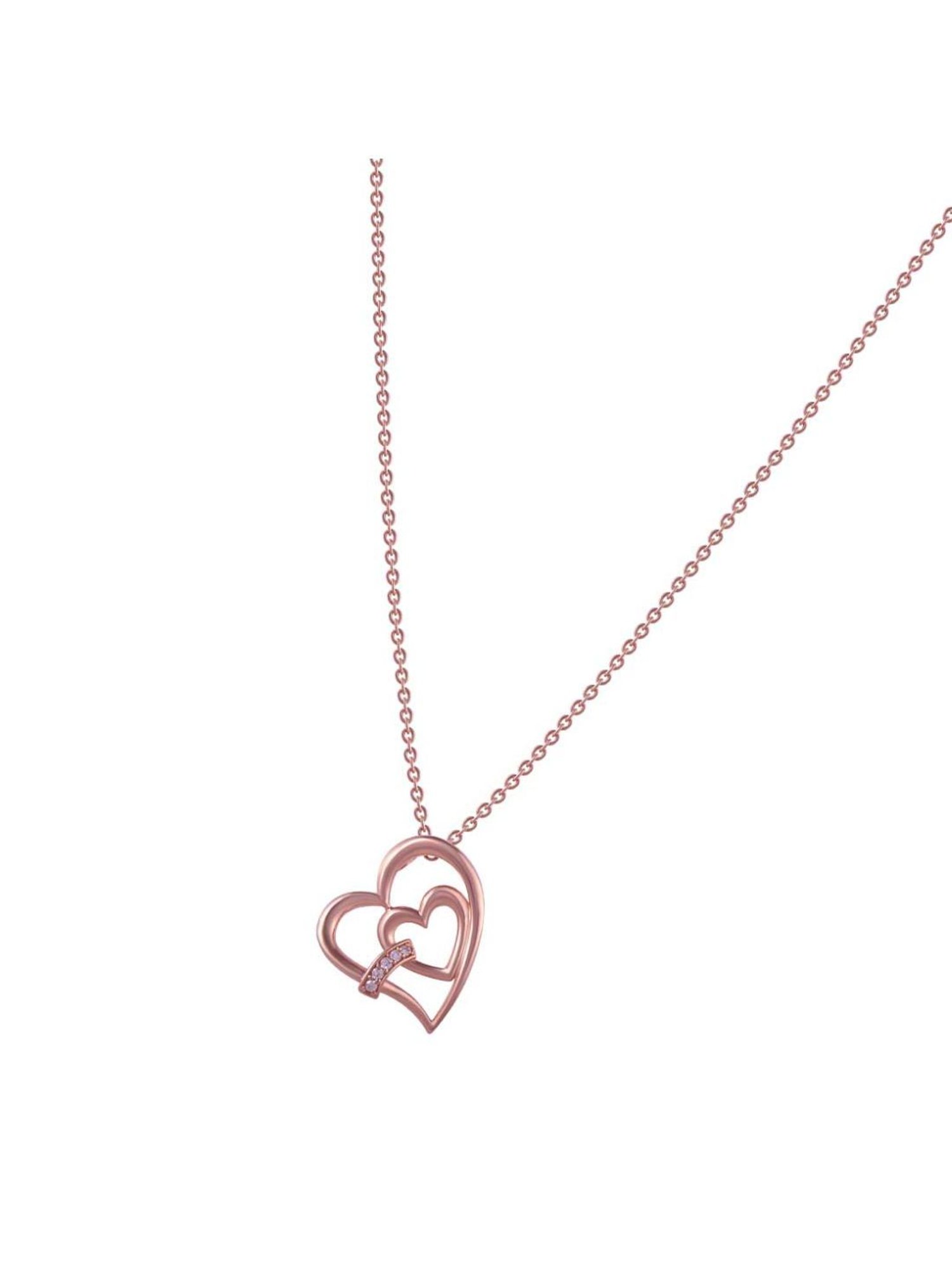 Rihi by P.C. Chandra Jewellers 925 Silver Rose Gold Heart Chain Pendant for Women & Girls