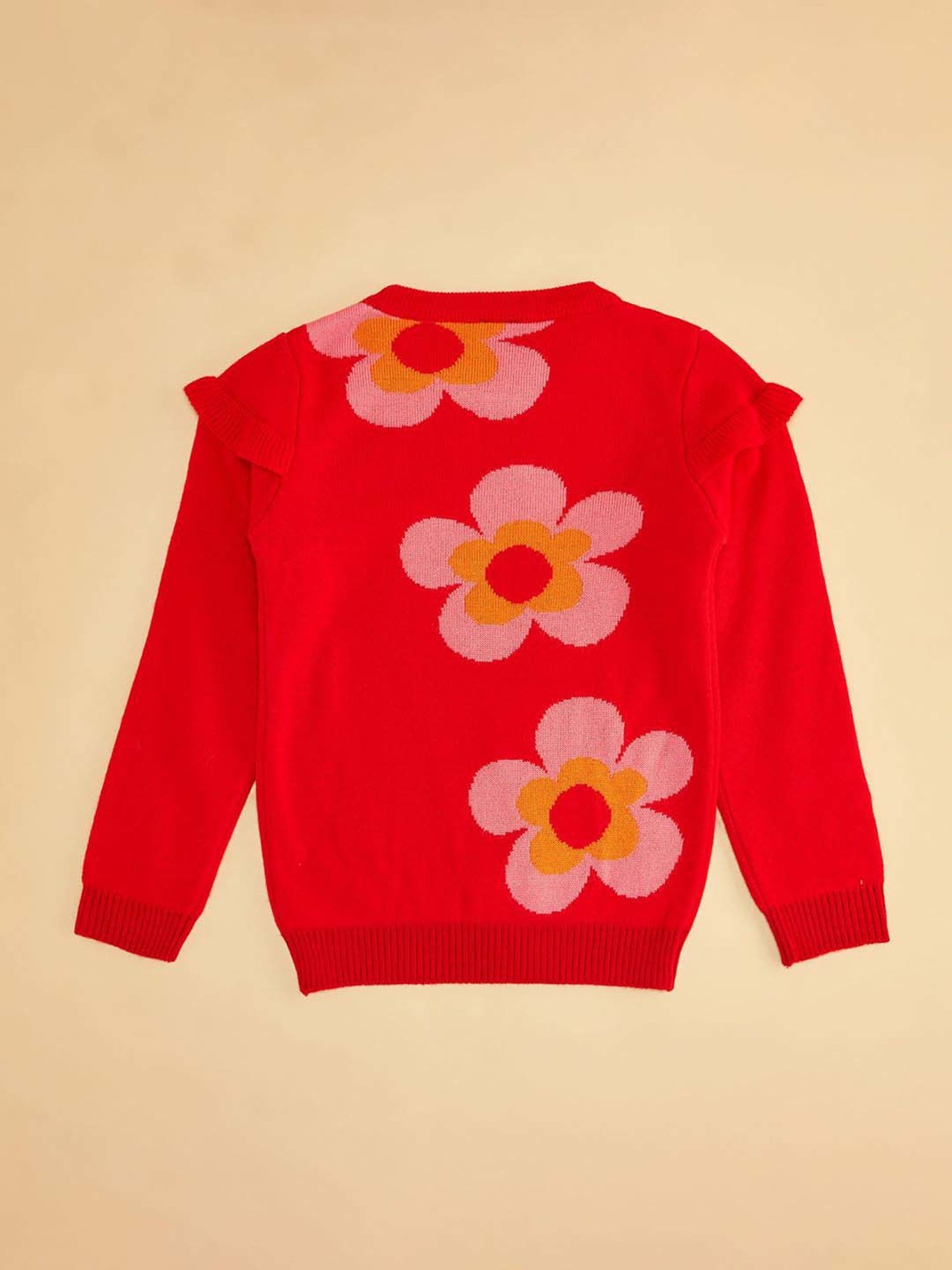 YU by Pantaloons Kids Red Floral Print Full Sleeves Sweater