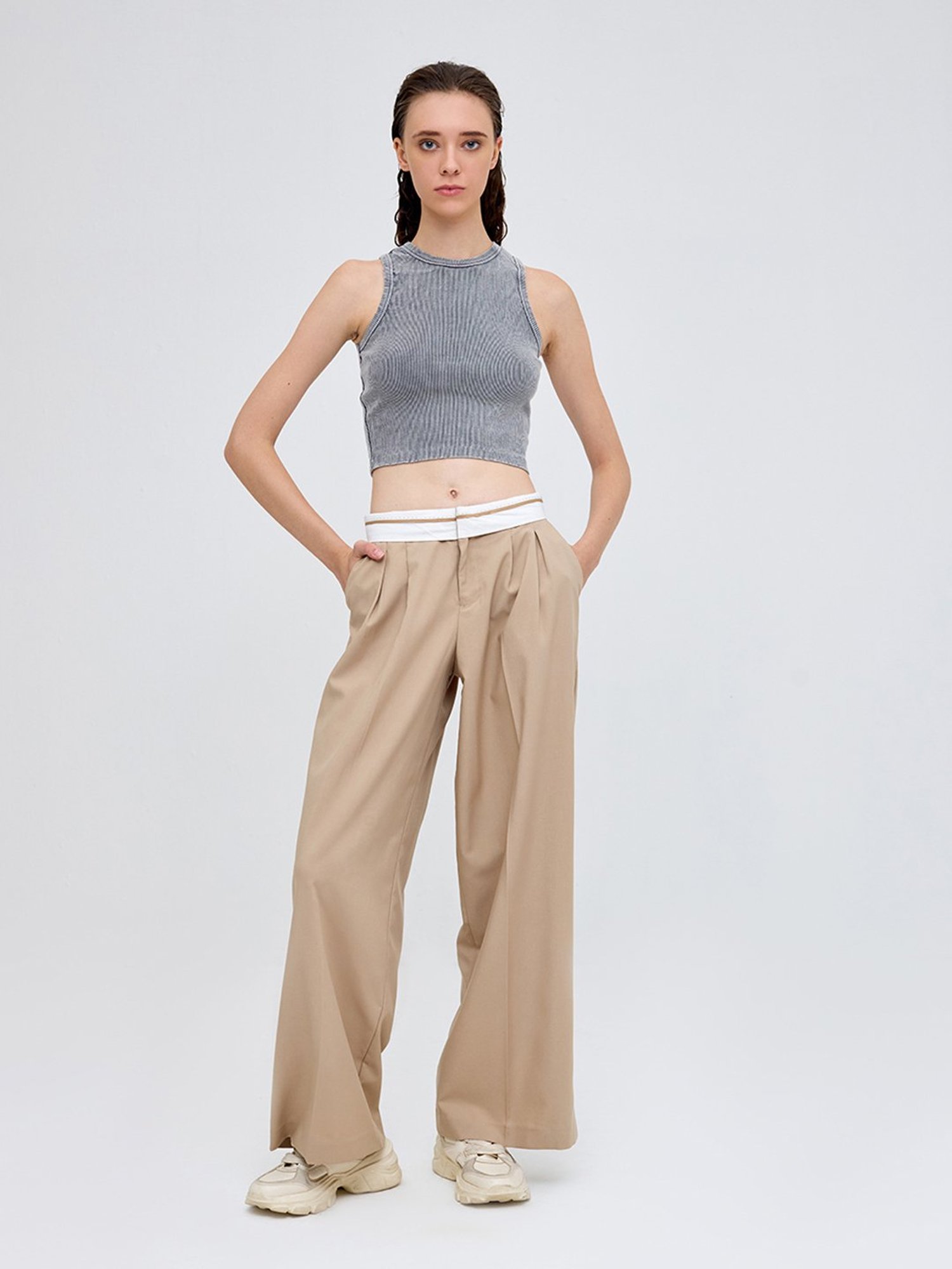 Cover Story Grey Cotton Regular Fit Tank Top