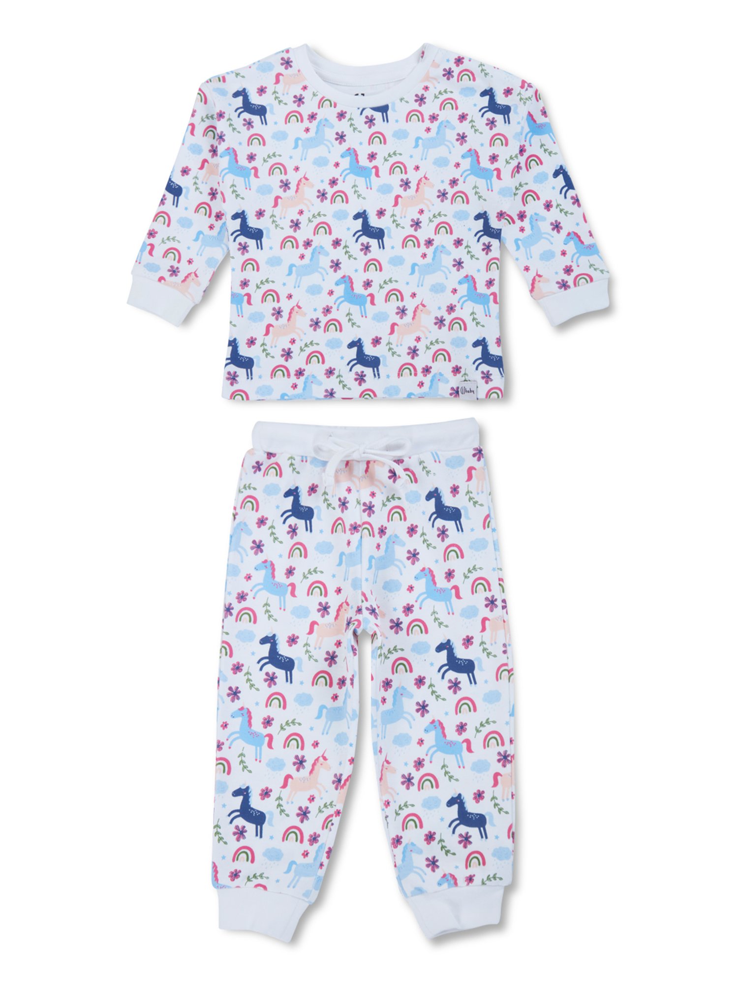 GJ baby White Printed Full Sleeves T-Shirt with Trousers